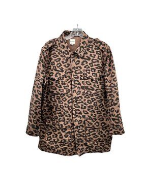 ELLISON Womens Leapord Print Denim Jacket Zip Up Brown/Black Size Small